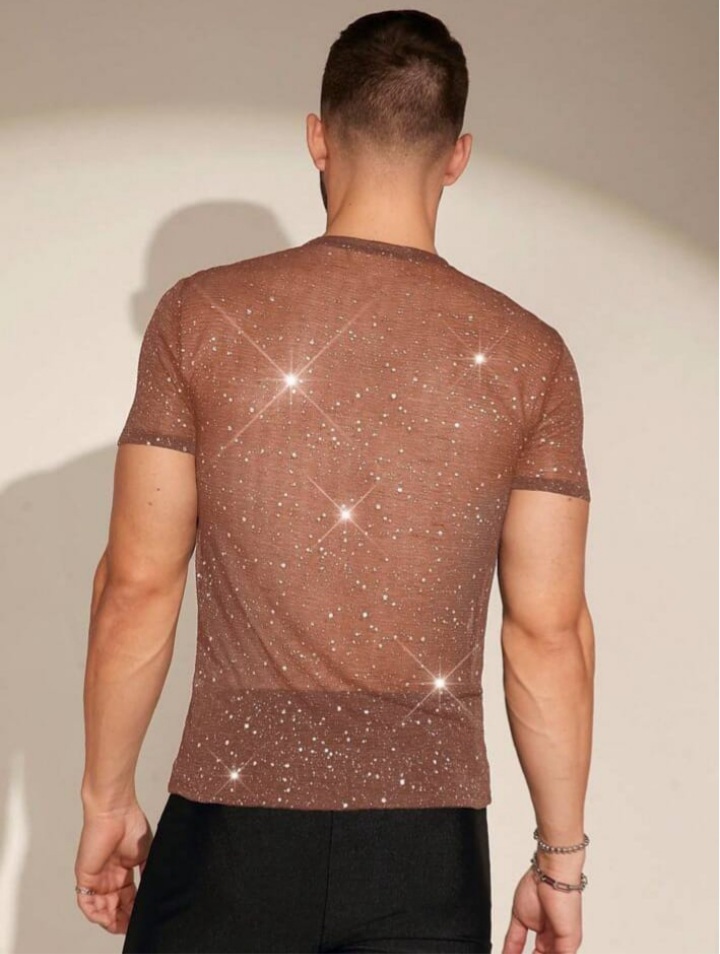 Men's Rhi9nestone Emblished Knit Casual T-Shirt